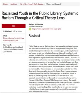 Screen shot of scholarly article published by Amber Matthews