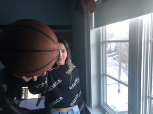 05: She picks up a basketball and becomes a little happier. Medium shot (Bordwell and Thompson, 189) and deep space, overlap (Block, 41).