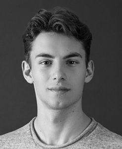 Black and white photo of Liam Alfonso.
