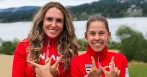 Jen Martins and Jill Moffatt in their Team Canada jackets