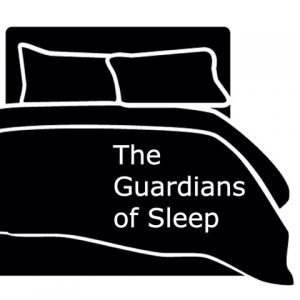 The Guardians of Sleep Podcast logo, a black and white graphic of a bed