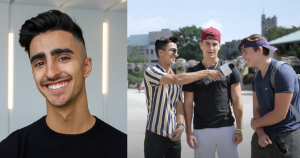 Griffin jaeger's headshot and photo of him conducting a street interview