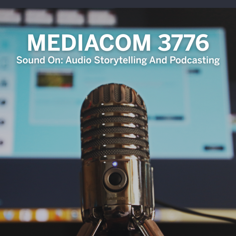 A podcasting microphone with the words MEDIACOM 3776 above it in white text.