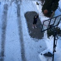 09: Continues to practice her jump shot. Long shot (Bordwell and Thompson, 189) and high angle (Bordwell and Thompson, 188) and deep space, 3D pictures (Block, 42).