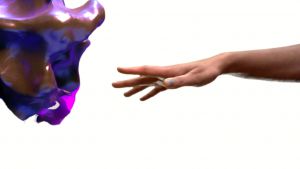 Scholarly Article: Alessandra Mularoni A hand reaching towards an abstract purple blob