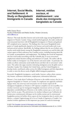 Internet, Social Media, and Settlement Article: Internet, Social Media, and Settlement: A Study on Bangladeshi Immigrants in Canada