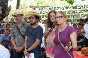 Major grant awarded to EL Salvador project Amanda Grzyb speaking with the El Salvador team at the Sumpul Massacre commemoration in May 2019.