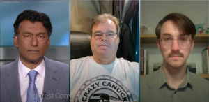 What’s driving the protest convoy? Side-by-side shot of three men on TV