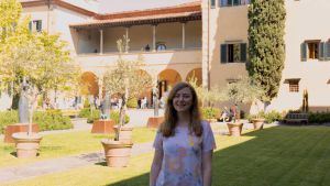 Views from Italy: MLIS Profile Image of Meghan O'Neill standing in a garden in Italy